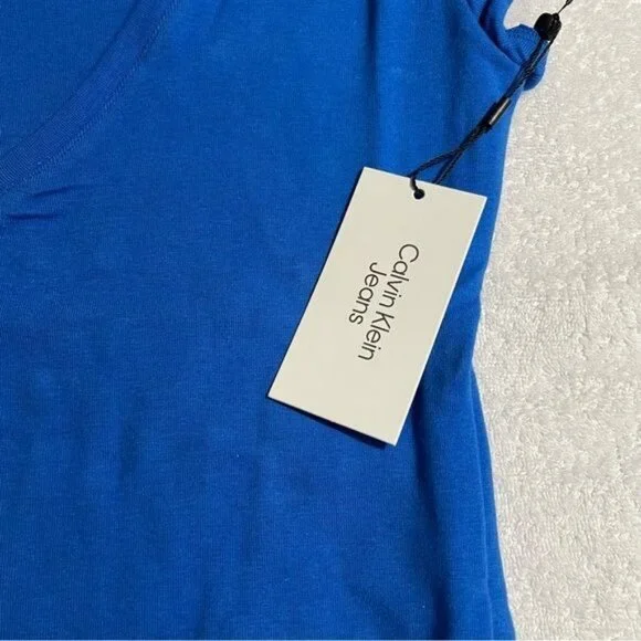 Calvin Klein Jeans Women's Cap-Sleeve V-Neck Bodysuit - Blue, Size XS, NWT - Picture 5 of 12